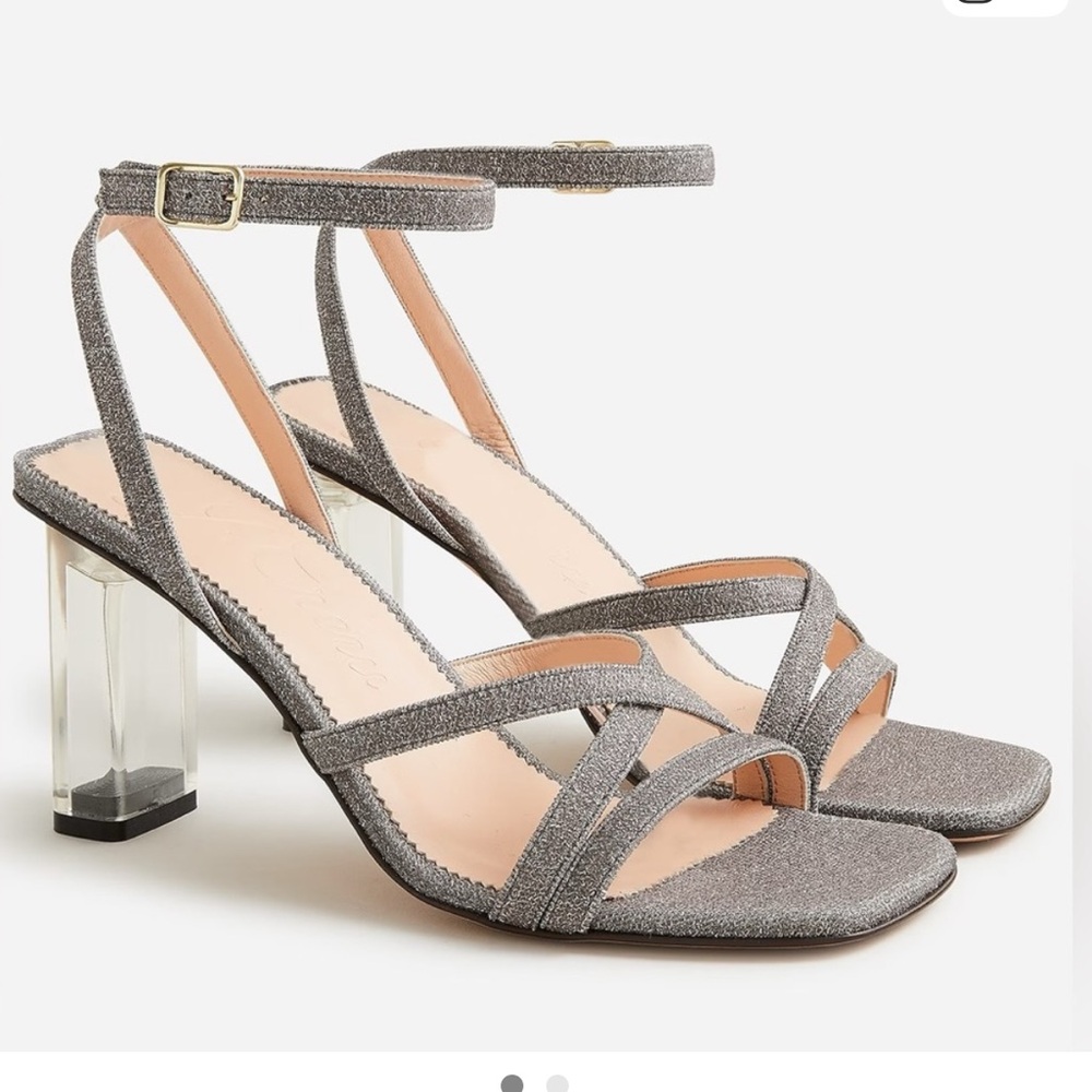 J Crew Strappy‎ Lucite-Heel Sandals in silver Metallic sz 8.5